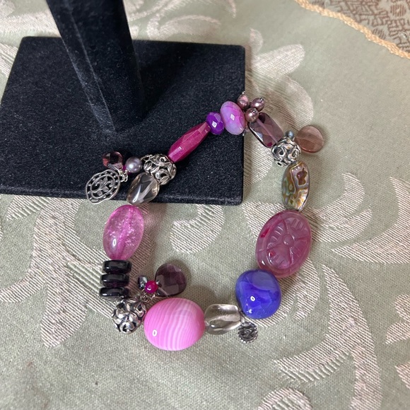 Silpada Raspberry, Quartz, Shell, Glass and Sterling Silver Bracelet - Picture 2 of 4